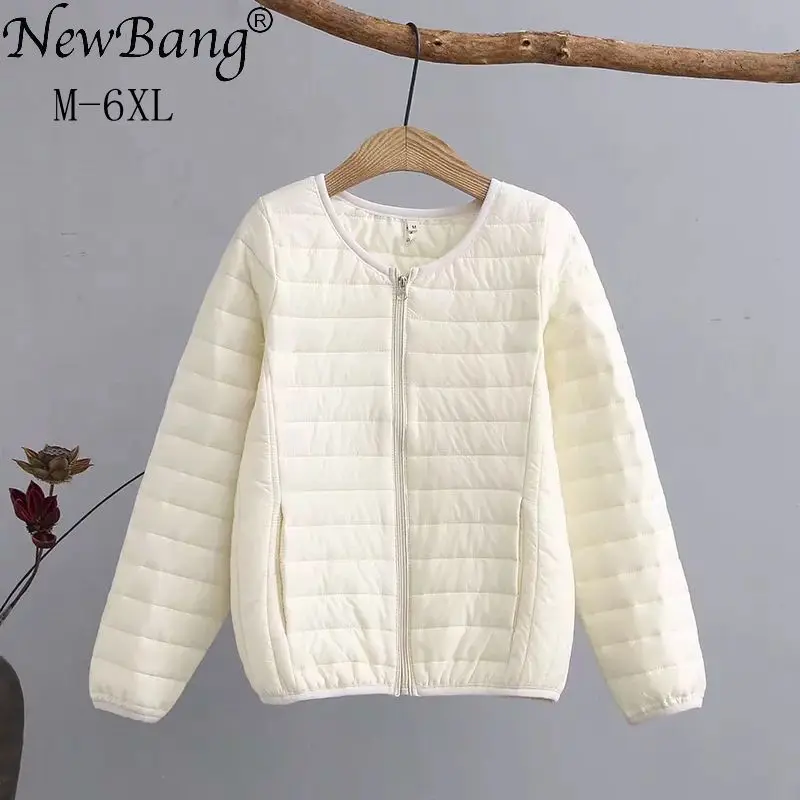 NewBang 5XL 6XL размера плюс легкое хлопковое пальто женское зимнее теплое пальто без воротника на молнии тонкие куртки