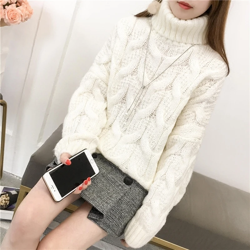 

Warm Turtleneck Women Sweater And Pullover Elastic Loose Autumn Winter Knitted Sweaters Female Tricot Jersey Jumper Pull Femme