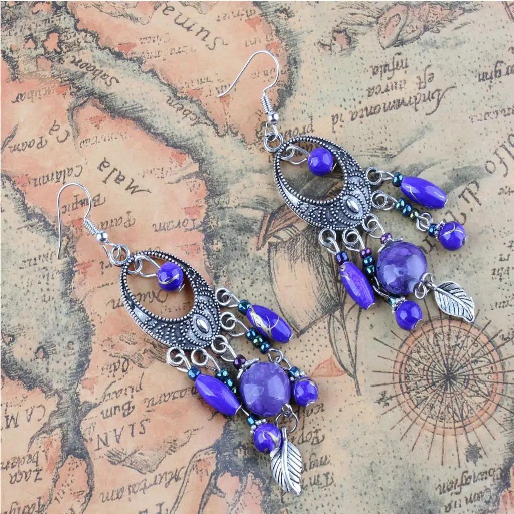 Fashion Bohemian Tassel Beads Fish Hook Drop Chandelier Tribe Earring Women Girls Ethnic Jewelry