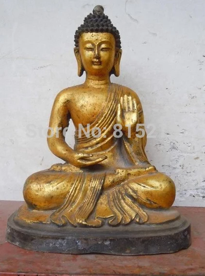 

bi00842 12" Chinese bronze gilt carved Buddhism Sakyamuni buddha Sculpture statue