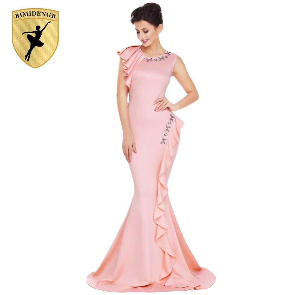 

BIMIDENGB 2018 Night Gown Women robe de soiree longue Asymmetric Pleats Detail Elegant Long Party Dress Vestido De Festa Longo