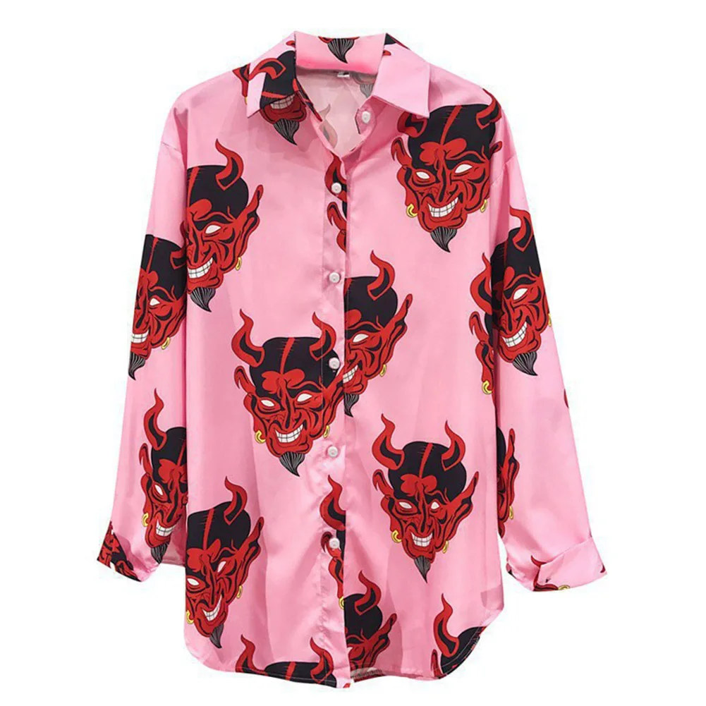 Харадзюку демон печати Летняя женская блузка панк готика Повседневная Свободная рубашка с коротким рукавом топы женские