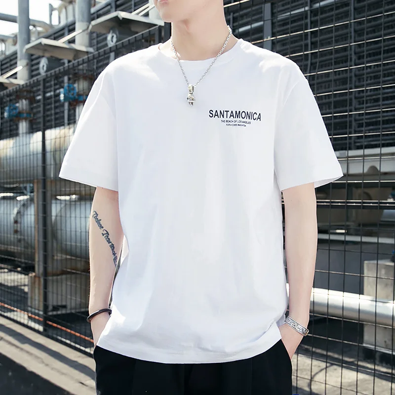 

2019 Summer Trend Men's Loose Bottoming Shirt Pattern Printed Round Neck Half-sleeved T-shirt