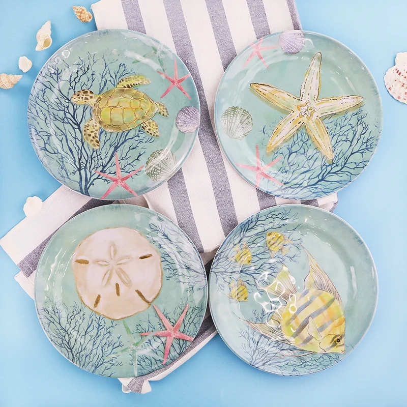 

8 inches European Ocean Series Melamine Western Plate Household steak tray Porcelain imitation Can't Break Dessert Plate
