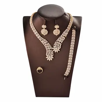 

Luxury big size 4pcs CZ Bridal Jewelry Sets Dubai Full Jewelry Set For Women Wedding Party Accessories