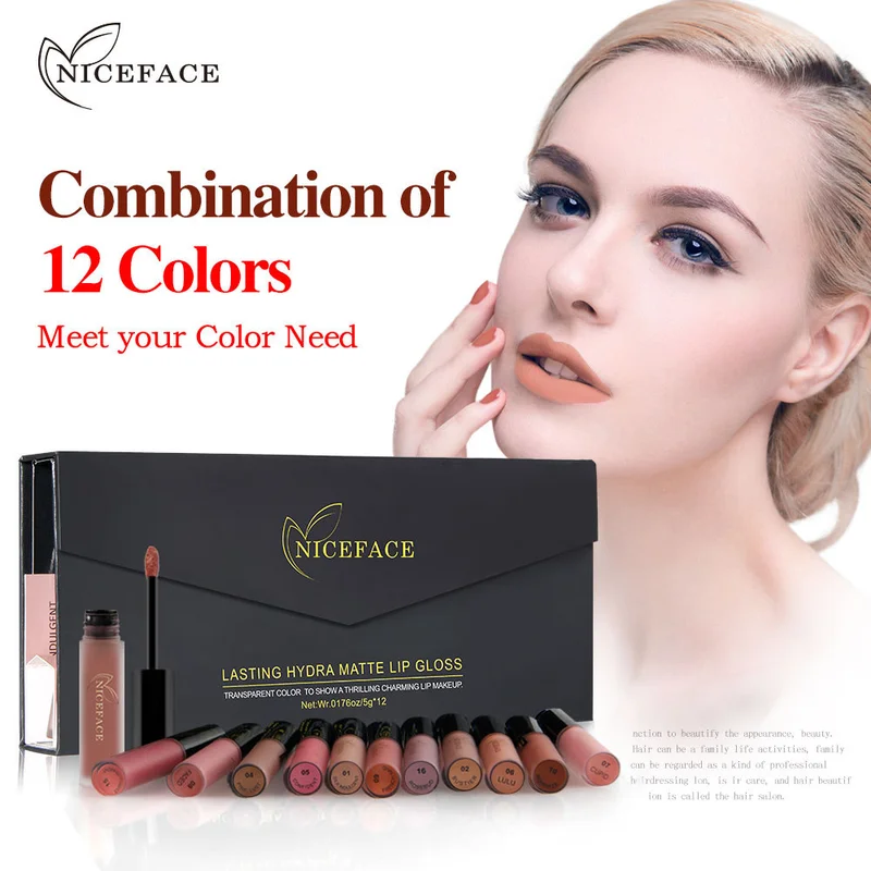 

12pcs/lot Lip Kit Matte Lipstick Waterproof Nutritious Velvet Mist Matte No Staining No Fading Red Tint Nude Batom Makeup Set