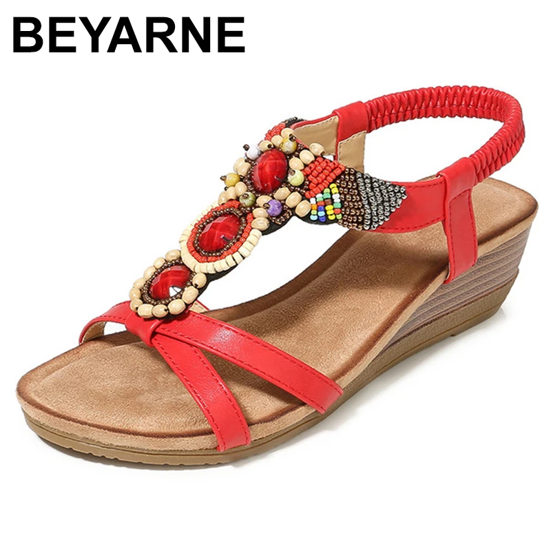 Женские босоножки с открытым носком beyarnefashion винтажные на танкетке в богемном