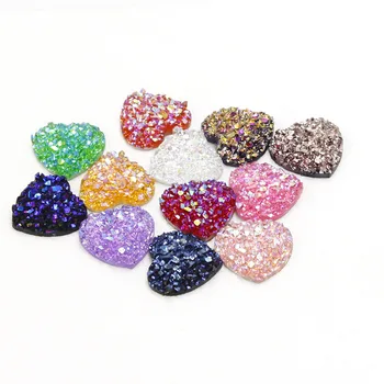 

30pcs Assortment Faux Druzy Cabochon Beads 12mm Love Heart Shape Glitter Flatback Cameo Craft for DIY Earring Jewelry Findings