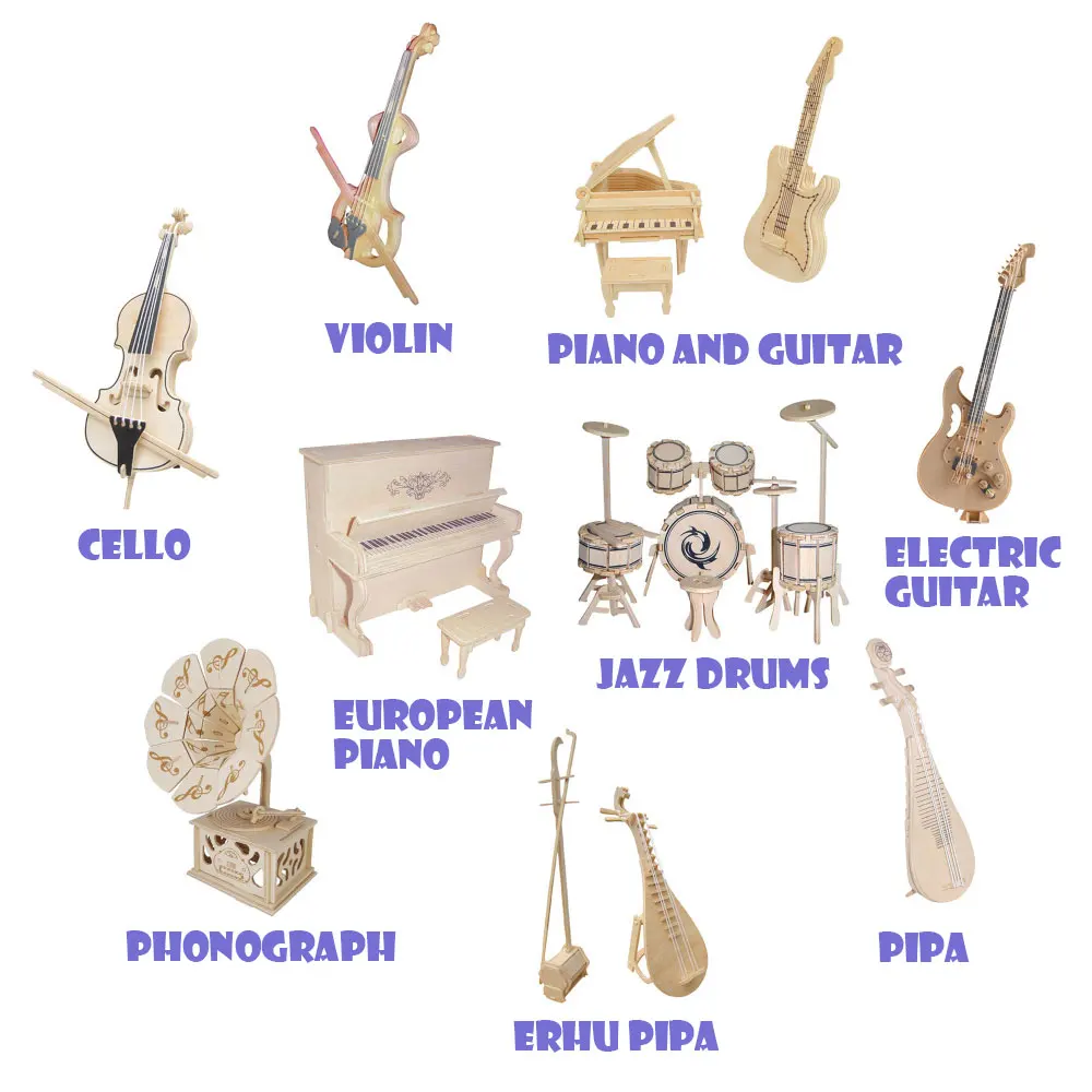 

Children 's educational toys Wood students Handmade materials Musical instruments 3D Stereo Wooden puzzle model