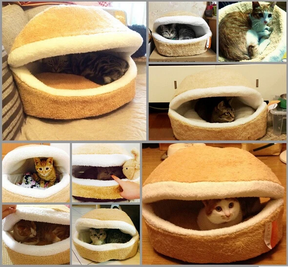 Hamburger Pet Beds For Cat Cutest Comfortable Litter Shell Removable Hamburger Pet Beds For Cat Cutest Comfortable Litter Shell Removable Thermal Hiding Burger Bun Bed Gatos Cats Procucts
