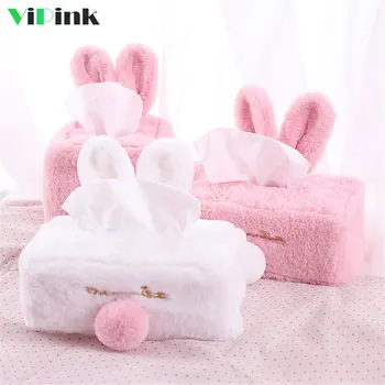 

Car Tissue Holder Cover Cute Cartoon Facial Tissue Box Case Long Eared Plush Rabbit Paper Napkin Dispenser Holder For Home Decor
