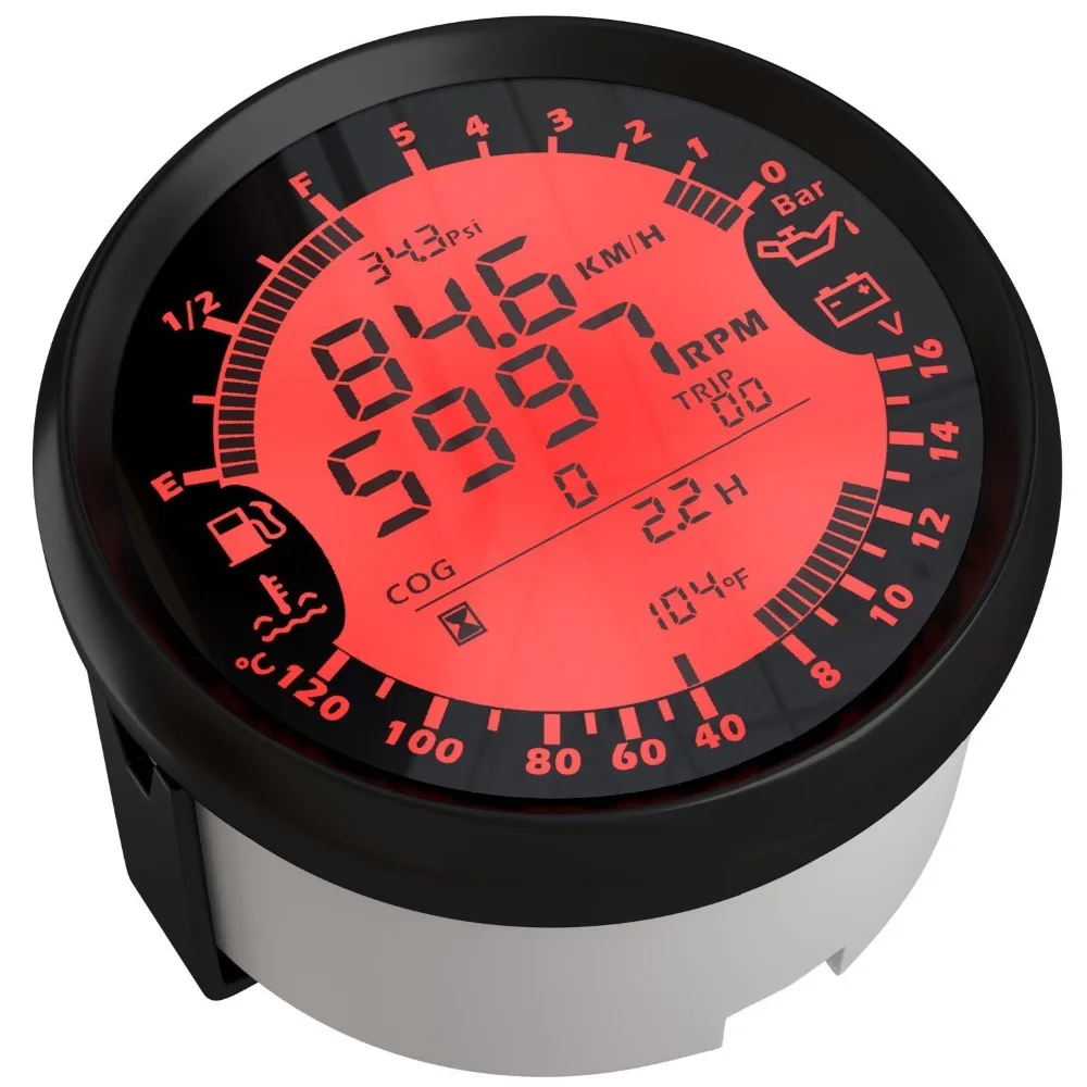 Universal 85mm 6 in 1 Digital Multi functional Gauge Speedometer