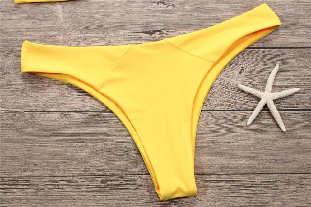 Solid Bikini Set Mujer Push Up Padded Triangle Two Piece Swimwear Yellow Low Waist Sexy Swimsuit Women Brazilian Bathing Suit    (5)