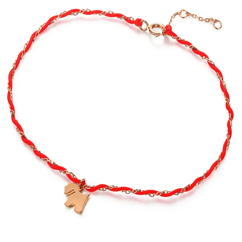 

VOJEFEN Beautiful 18K Rose Gold Bracelets Fashion Creative Red Rope Gold Bracelet Puppy Pendant Ladies Jewelry Valentines Day
