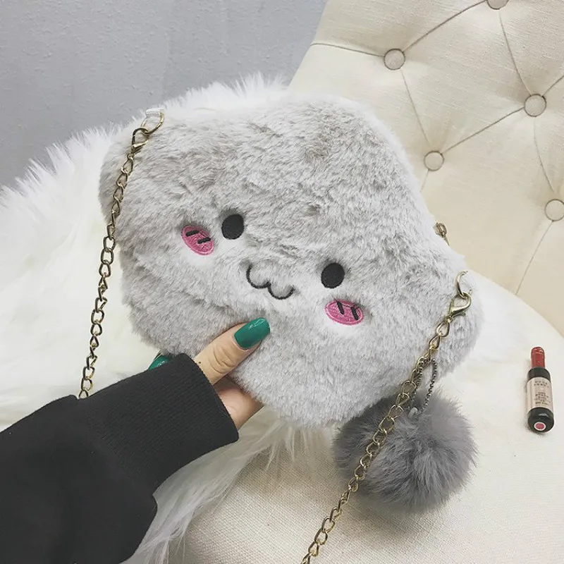

Cute Faux Fur Clouds Bag Female Pink Clutch Handbags Women Chain Cross Body Shoulder Bags Plush