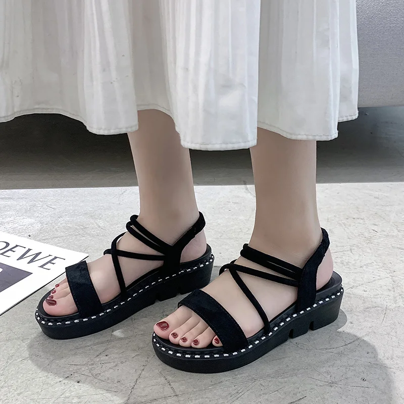 

2019 summer new wild student fairy wind chic flat sandals with skirt shoes women's shoes women sandals womens shoes