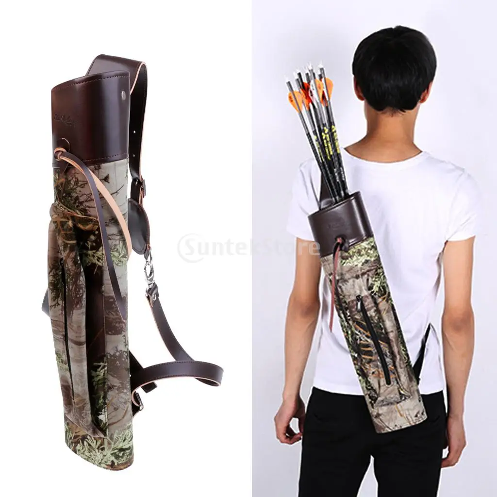 

20" Camo Back Quiver Arrow Bag Target Hunting Shoulder Belt Strap Bow Arrow Archery Holder with Zipper Pocket