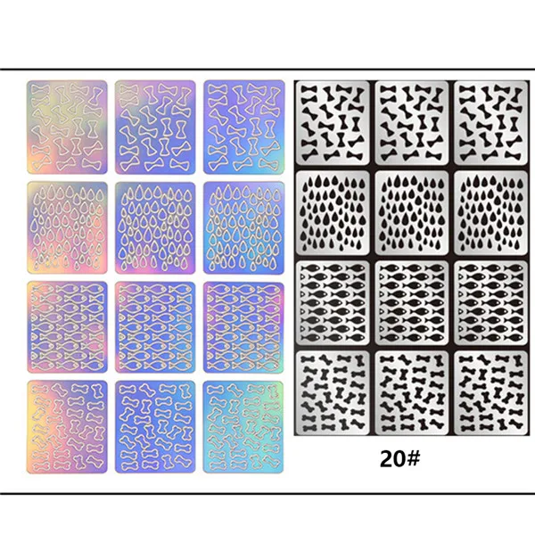 1 лист Новая мода винил для ногтей наклейки-Трафарет DIY маникюр Дизайн ногтей Инструмент 24 узора - Цвет: Pattern 20