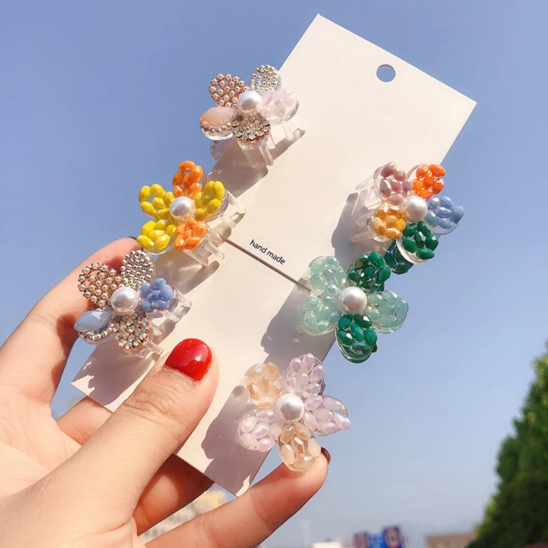 

Korean New Trendy Crystal Flower Hair Claws Colorful Hair Clips For Women Fashion Summer Hair Accessories