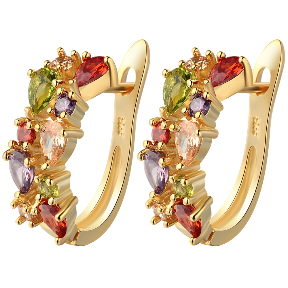 

Seanlov Fashion Multi-color Cz Crystal Gold-color Earring For Women Luxury Wedding Engagement Inlay Elegant Earrings Jewelry