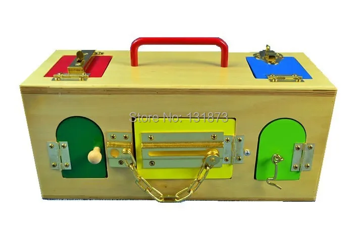 Montessori teaching aids lock box multifunctional locks wooden box lock box Exercises wood toys 
