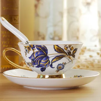 

British Style Flower Bone China Coffee Cup and Saucer Set High-end Afternoon Tea Pastoral Style Flower Tea Cup
