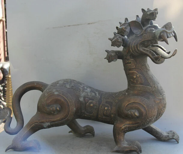 

JP S0524 23" Chinese Bronze Folk animal nine Head Unicorn Beast Pi Xiu sculpture Statue Discount 35%