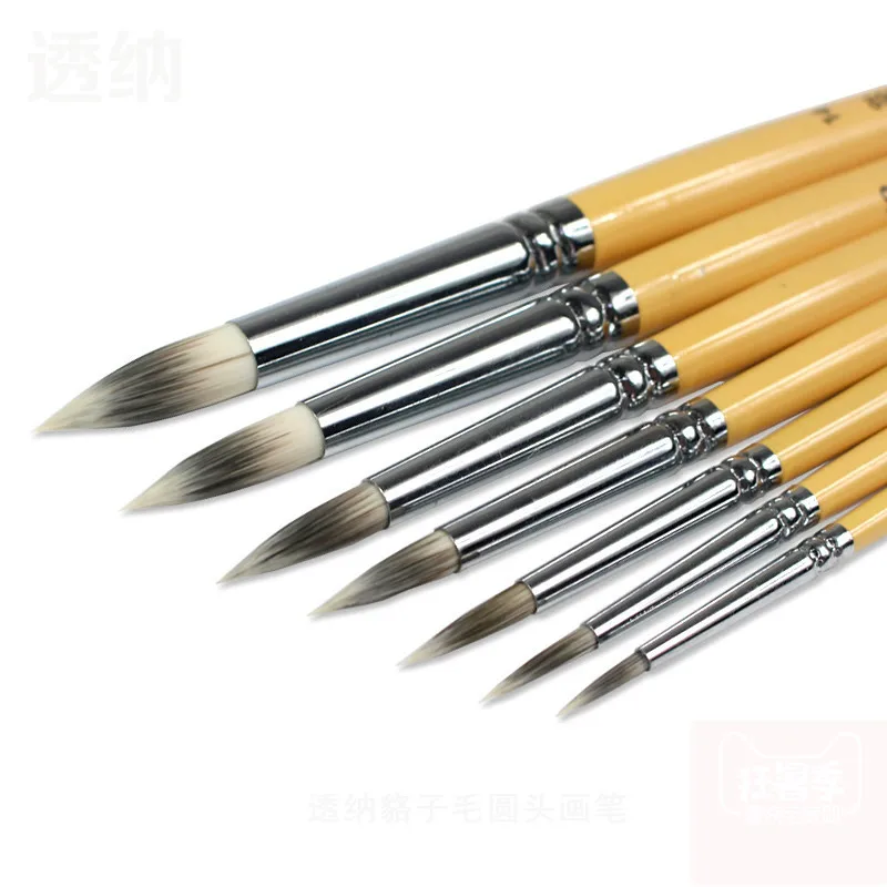 7 pcs/set Round head Gouache Raccoon hair Set Professional Wooden