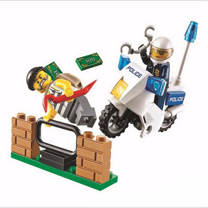 

37Pcs BELA 10416 City Police Motorcycle Pursuit Prisoners Figure Blocks Compatible Legoe Building Bricks Toys For Children