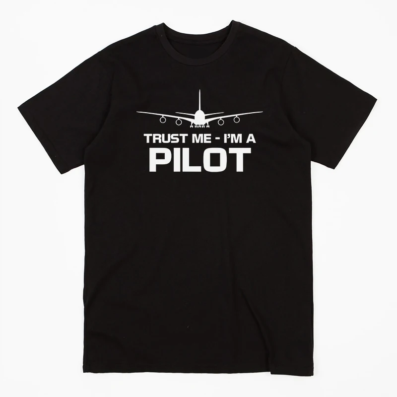 

Flying Dream Trust Me I'M A Pilot Pattern Print Black Short T Shirt Fashion Cotton Round Neck Male Tops