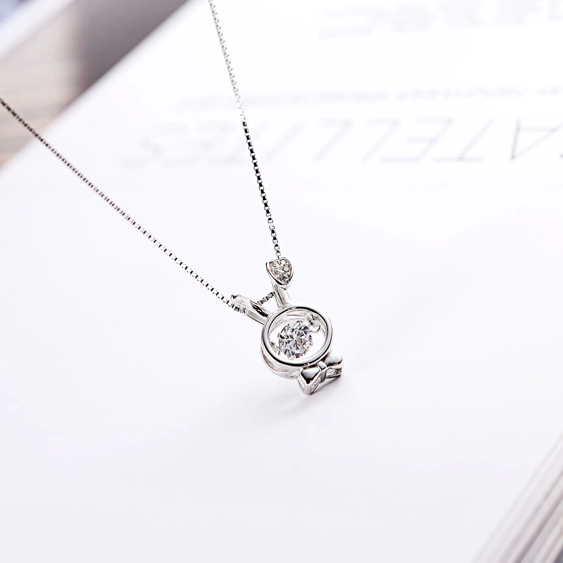 dancing heart zircon cute rabbit 100% 925 Sterling silver nacklace Jewellery Clavicle chain pendant charms gift