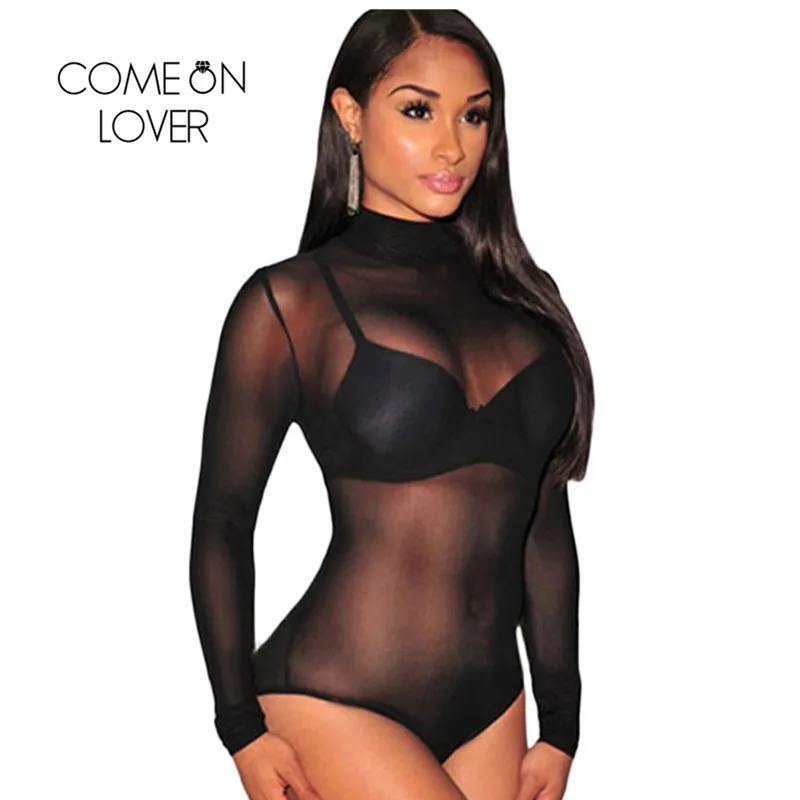 Comeonlover Комбинезоны для женщин для Для женщин элегантный Средства ухода за кожей Femme пикантные короткие комбинезон лето Sheer сетки с длинным рукавом Средства ухода за кожей костюм ri80303
