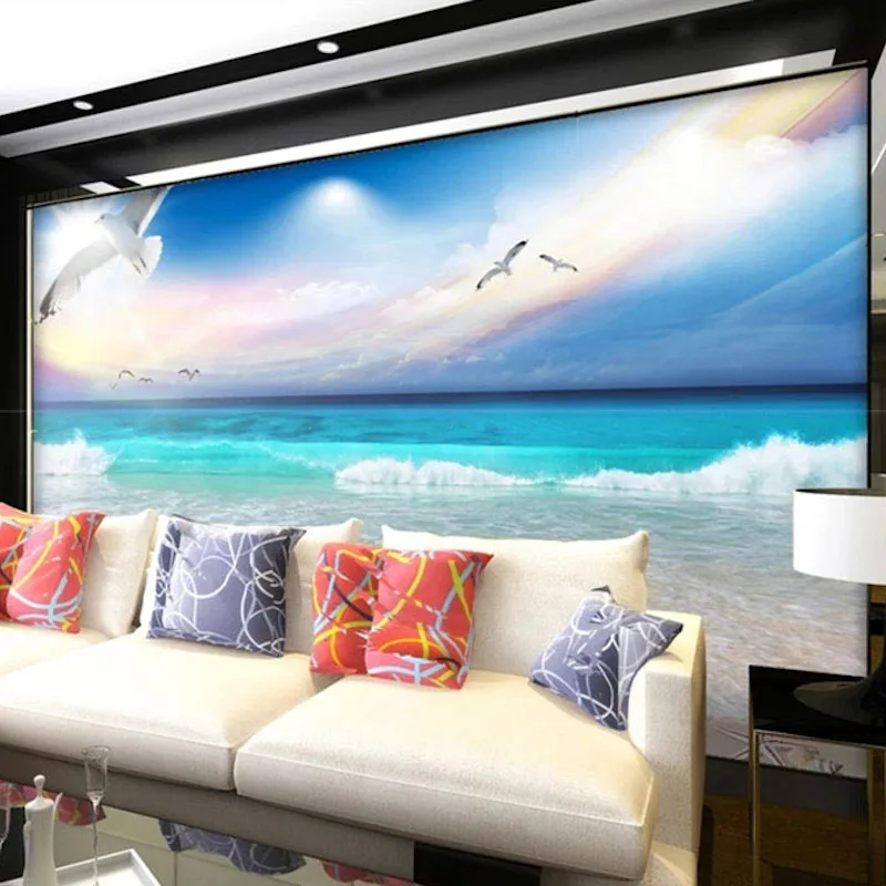 Custom 3D Fabric Textile Wallcoverings For Walls Matt Silk For Living Bedroom TV Background Room Beach Scenery Surf Cloud Murals Custom 3D Fabric Textile Wallcoverings For Walls Matt Silk For Living Bedroom TV Background Room Beach Scenery Surf Cloud Murals