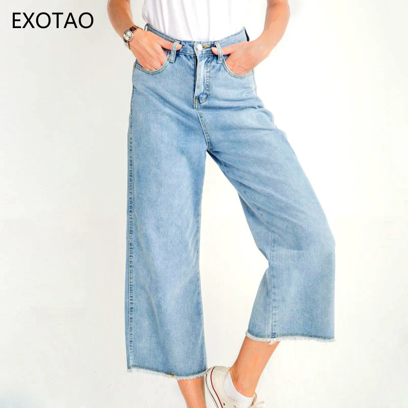 Denim cropped trousers ladies Clearance