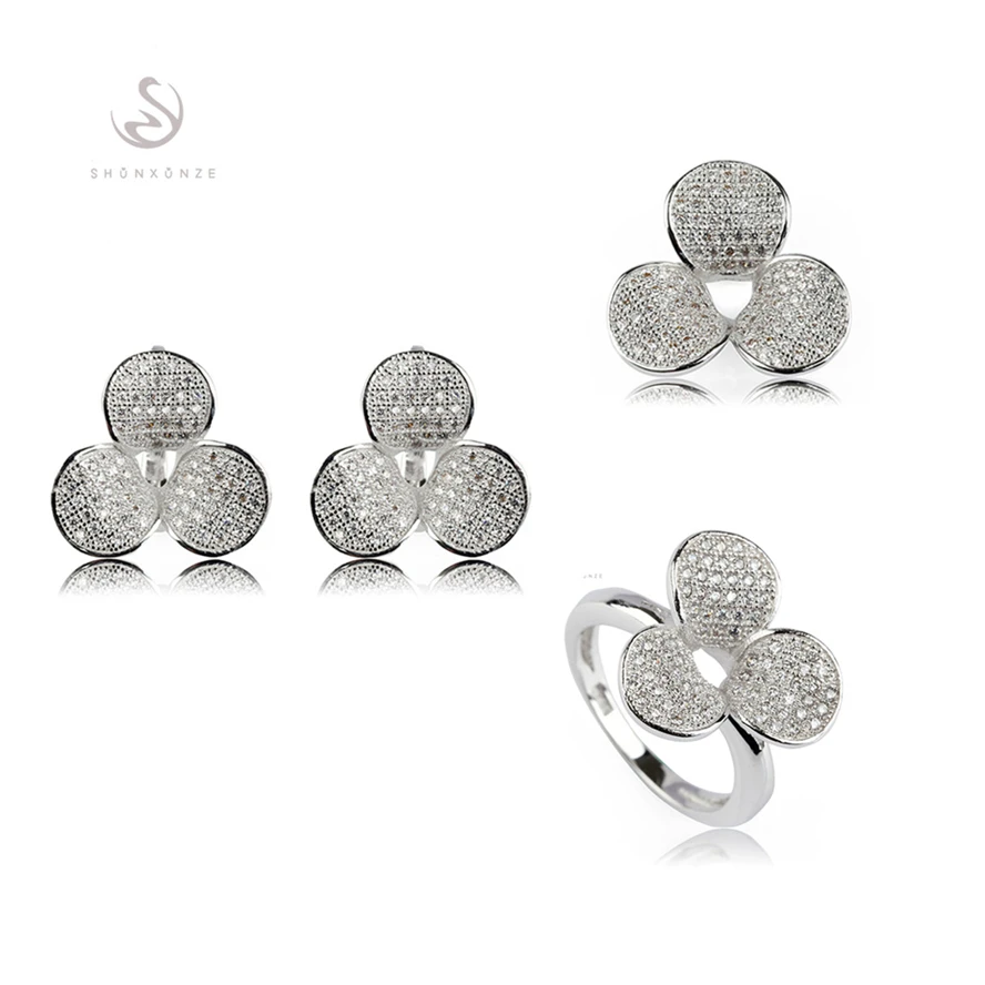 

SHUNXUNZE Cute White Cubic Zirconia Silver Plated set(ring/earring/pendant) R3155set sz6 7 8 9 Romantic Style Women Jewelry Gift