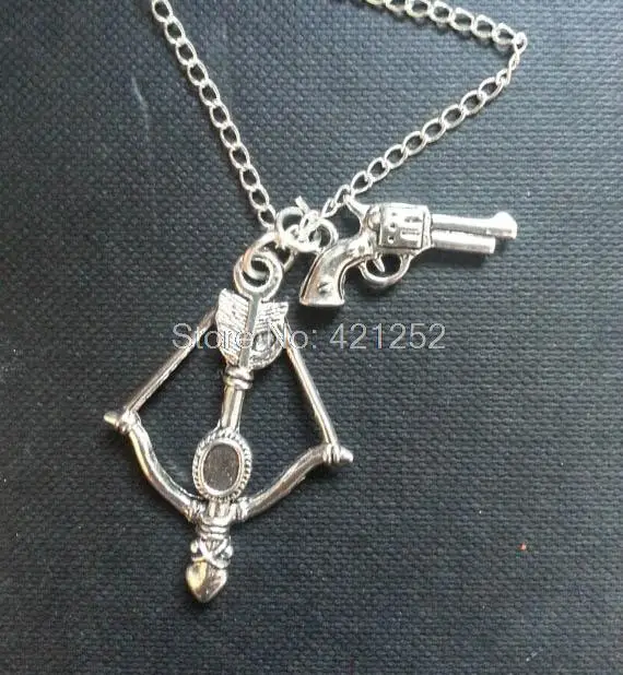 Best Offers 12pcs/lot The Walking Dead Inspired Zombie  Charm Necklace  Daryl  Rick  Bow Arrow and Gun Charms
