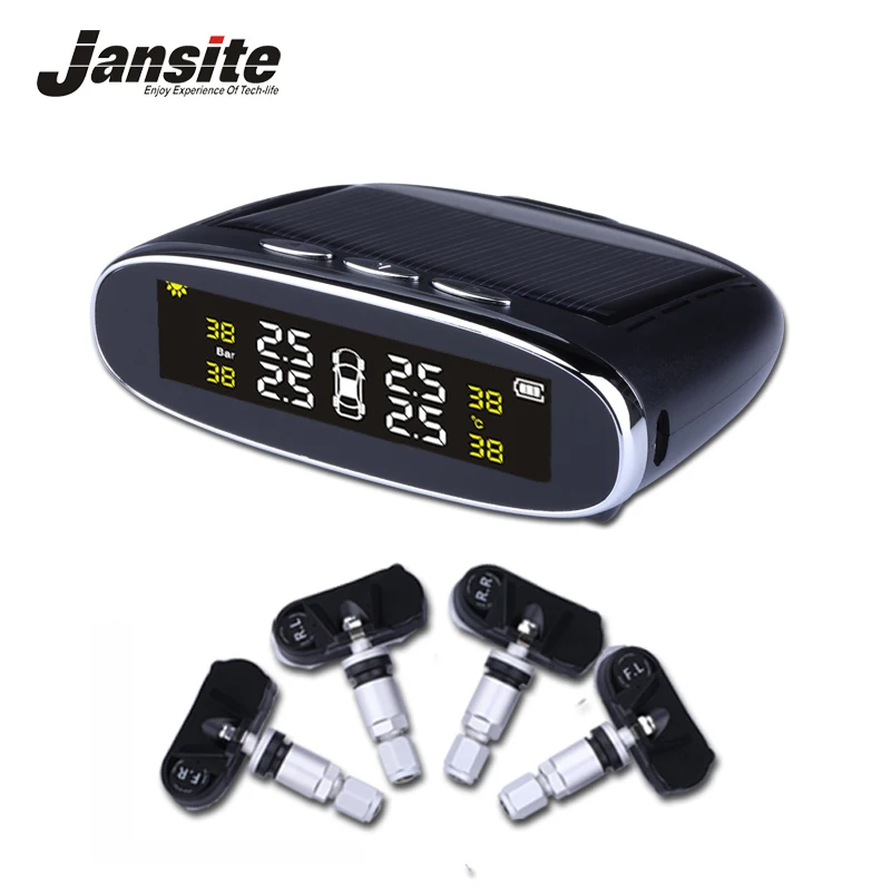 

Jansite Car TPMS Solar power Wireless Tire Pressure Alarm Monitor System Display USB charging Pressure Warning Tyre with Sensors