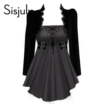 Sisjuly women jacket gothic corset laced tops vintage black peplum coat autumn winter style suit jackets ruffled skirt coats