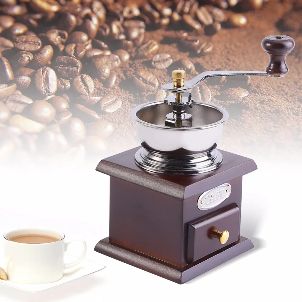 Vintage Manual Coffee Grinder With Ceramic Movement Retro Wooden Coffee