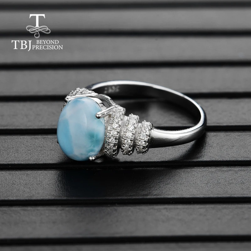 TBJ, стиль, овальные кольца с натуральным драгоценным камнем 8*10 мм, Larimar, Настоящее серебро 925 пробы, хорошее ювелирное изделие для женщин, юбилей или повседневная одежда