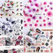 48 conçoit 1 pièces Autocollant À Ongles Ensemble Rose Aquarelle Encre Tribu Animaux Puzzle Décalque De Transfert D'eau Curseur Pour L'art Des Ongles Décor(China)