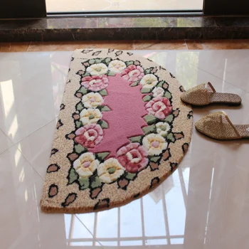 

Rose flower semi-circular mat Kitchen bathroom door absorbable rug,rug pads