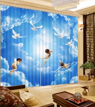 

Modern 3D Curtains Sky Clouds Curtians Blackout small angel Children Room Curtains Printing Curtains For Window