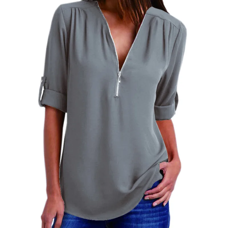 Chiffon-Blouses-Summer-Shirts-Sexy-V-Neck-Long-Sleeve-Zipper-Blusas-Shirts-Women-Top-Female-Plus