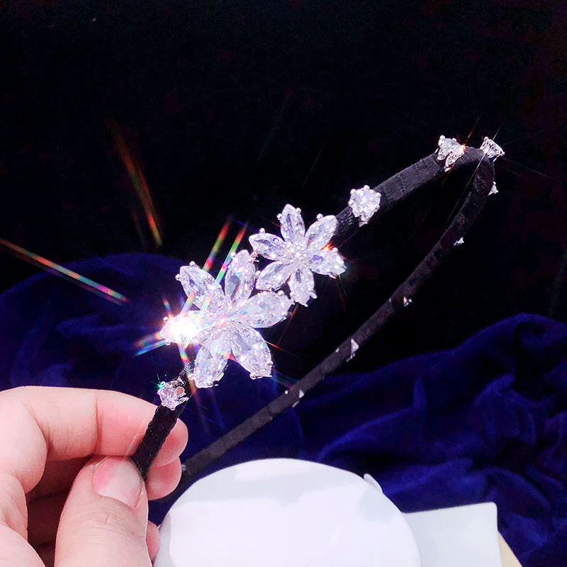 Alta calidad flores de lujo colorido zircon accesorios para el cabello de cristal diadema joyeria femenina