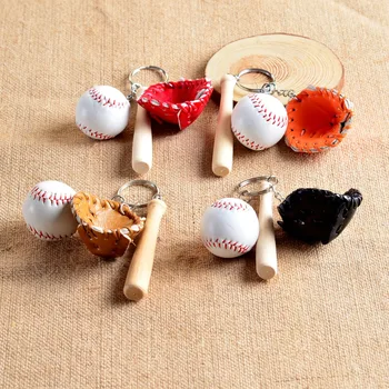 

10pcs/lot glove baseball Bat PU leather baseball keyring sport keychain promotion gift
