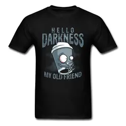 Забавные мужские футболки с принтом в виде чашки, футболки с надписью «Hello Darkness My Old Friend» для мужчин, топы на заказ на День отца, Классические