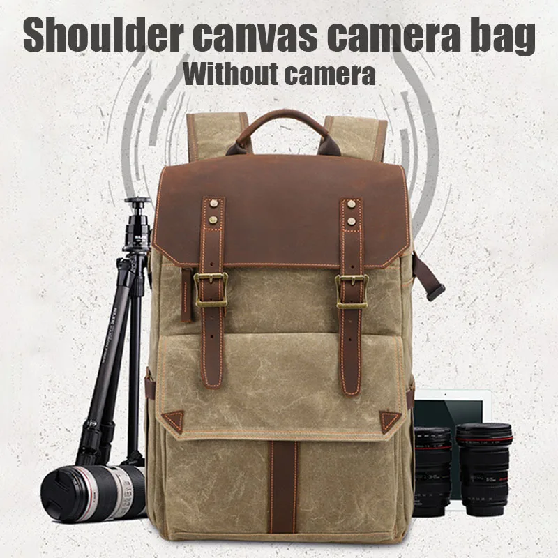 

2019 New Outdoor Waterproof Photography DSLR Camera Backpack Wax Dye Canvas Video Digital Photo Bag Case VN 68