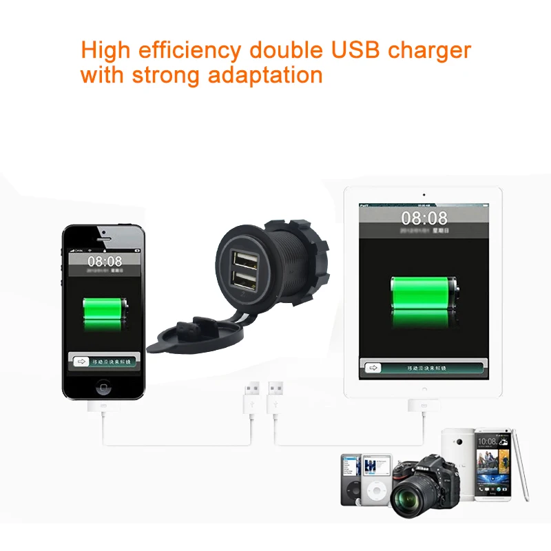 Универсальное автомобильное зарядное устройство USB Автомобильное DC12V-24V водонепроницаемое двойное зарядное устройство USB 2 порта розетка 5 в 2,1 а/2,1 а светодиодный дисплей