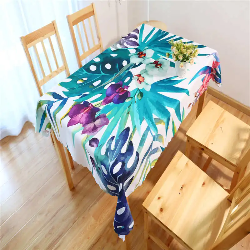 Flower Print Decorative Vinyl Tablecloth Cotton Linen Outdoor Rectangle Dining Table Cover BirthdayFor Kitchen Tafelkleed Zwart